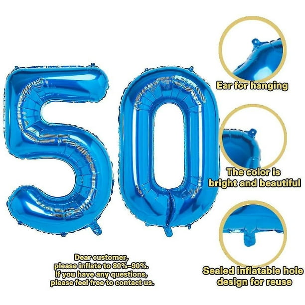 Número azul 50 Globos, 40 pulgadas Número de cumpleaños Globos