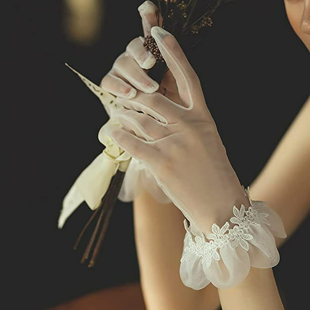 Guantes blancos de novia para boda, té transparente, fiesta, guantes para  mujer Zefei Wu