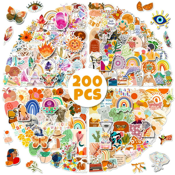 200 pegatinas decorativas de dibujos animados de bohemio