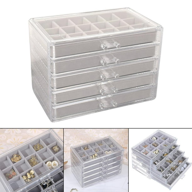 Camidy Caja organizadora de joyas de acrílico con 5 cajones y 120  compartimentos, organizador de joyas transparente, organizador de soporte  para