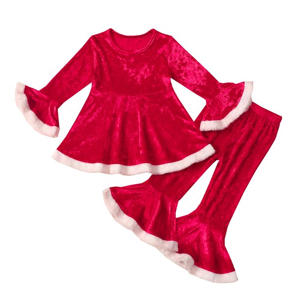 Conjunto de ropa de Navidad para niñas de 1 a 6 años, Cosplay de piel de  Papá Noel con lentejuelas, camisetas de manga corta con hombros  descubiertos y pantalones, disfraz para niños