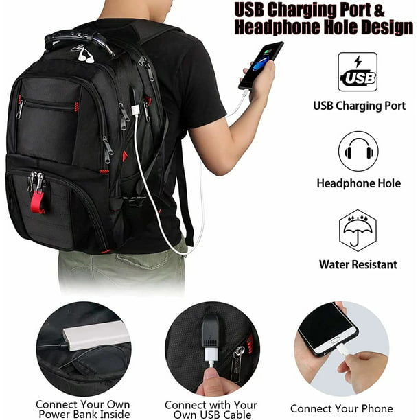 Mochila para hombres, mochila de viaje extra grande de 50 l con puerto de  carga USB, mochilas universitarias de negocios compatibles con TSA para