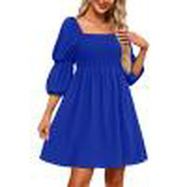 Vestidos Casuales Vestido de una línea de mujer Vestido verano sin espalda con cuello cuadrado para (Azul L) Cgtredaw Para estrenar | Walmart en línea