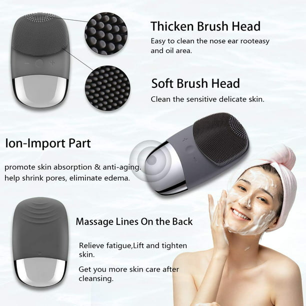 Cepillo de limpieza facial, limpiador facial eléctrico 3 en 1 de silicona,  masajeador vibratorio, IPX7 impermeable, cepillo recargable por USB para