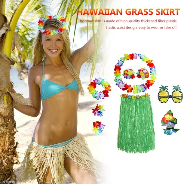 Falda Traje de falda de hierba para fiesta, disfraz hawaiano para escenario  de playa (verde) Kuymtek Verde Única para Unisex