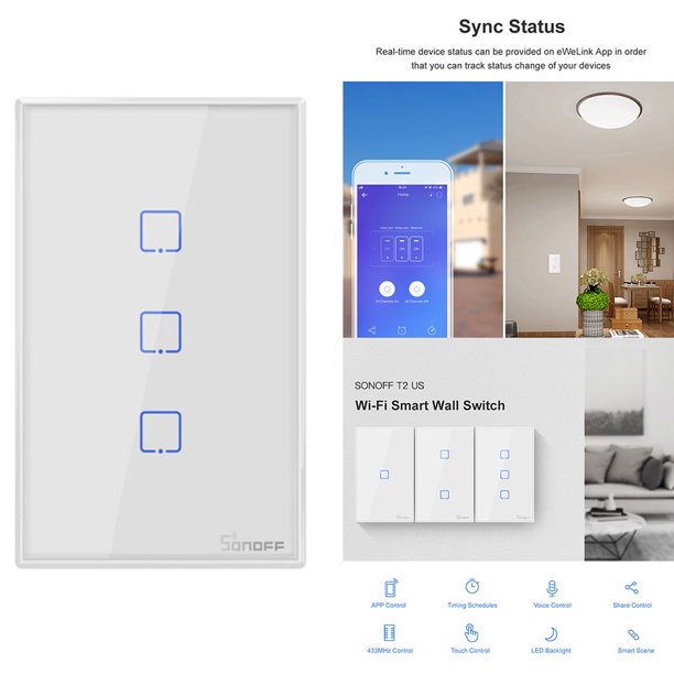 SONOFF Interruptor de luz inteligente TX WiFi, interruptor de pared  inteligente táctil Wi-Fi de 2.4 GHz, funciona con Alexa y Google Home,  control