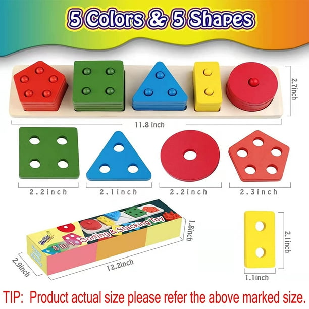 Juguetes Montessori para niños pequeños, juguetes de roscado para niños de  2, 3, 4, 5, 6 años, juguetes de madera, juguetes apilables, clasificador de