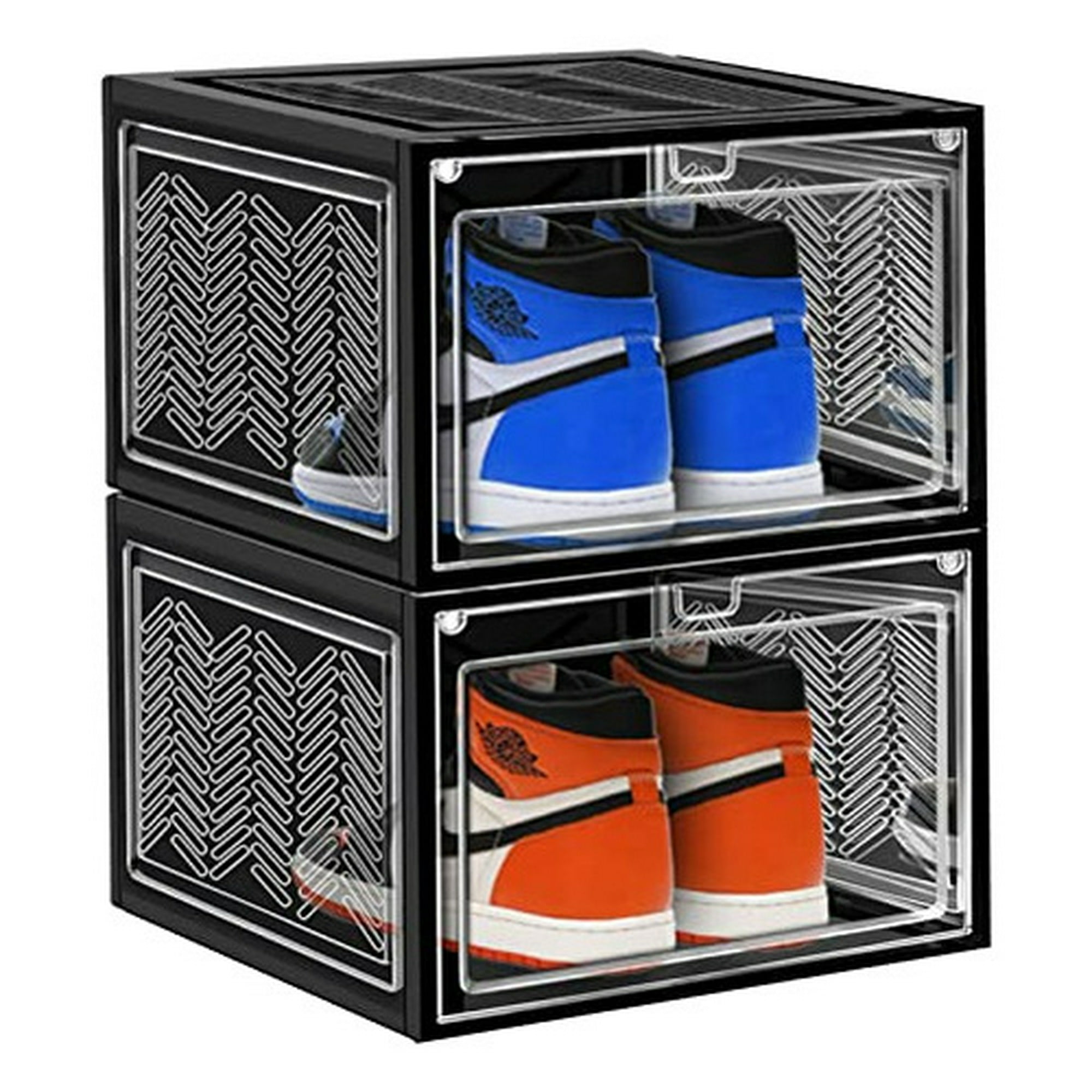 Organizador de zapatos extra grande Caja de almacenamiento de zapatos,  cajas de zapatos apilables de plástico transparente, cajas de zapatos