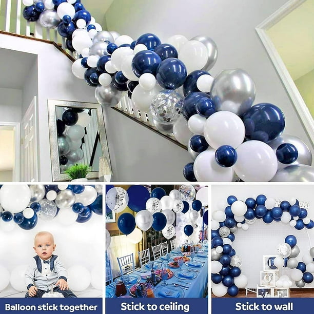 Kit de arco de globo azul, kit de arco de guirnalda de globo de plata azul  de 99 piezas con globos de cumpleaños de confeti plateado blanco metálico azul  marino para cumpleaños