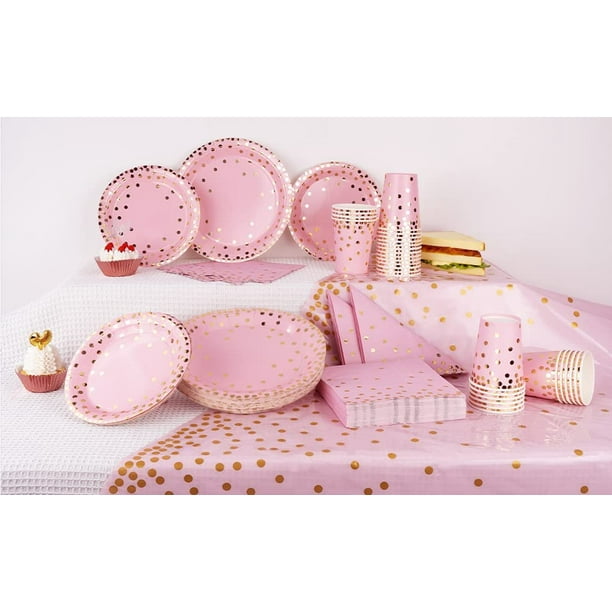  Paquete de 50 servilletas de cóctel de feliz cumpleaños rosa  claro para mujer con detalles de lámina dorada, 3 capas (5 x 5 pulgadas) :  Hogar y Cocina