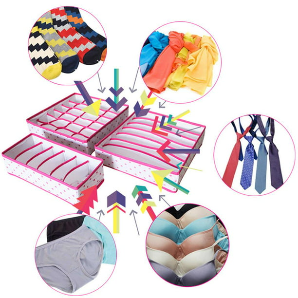  Organizador plegable de cajones de ropa interior, 3 piezas, organizador  de ropa de calcetines, divisor de cajones de malla visible para brasieres,  calcetines, corbatas, bufandas, leggings (color 3 piezas) : Hogar