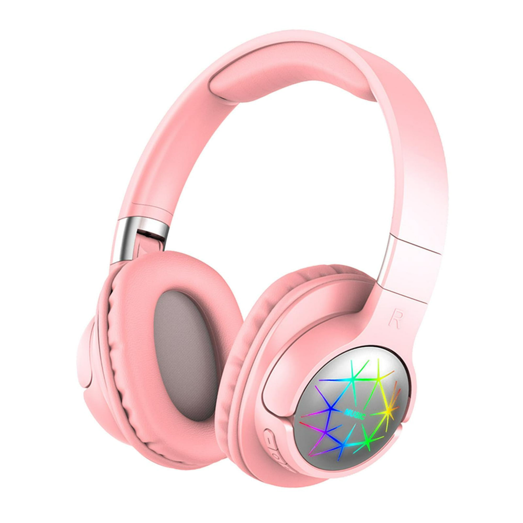 Auriculares inalámbricos rosados, auriculares Bluetooth en el oído con  micrófono, comodidad y ligero con cancelación de ruido, estéreo envolvente  3D
