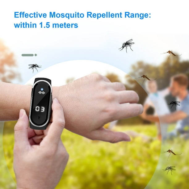 Pulsera repelente de mosquitos, pulsera ultrasónica repelente de mosquitos,  reloj electrónico con función de reloj, recargable por USB, antimosquitos