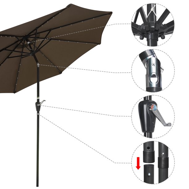 LAGarden 9Ft Solar Powered 32 LED Lights Patio Umbrella With Crank