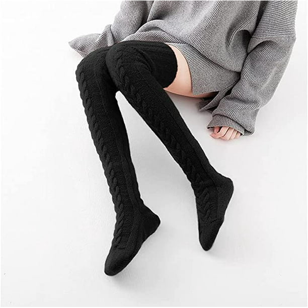 Calcetines negros por encima de la rodilla hasta la rodilla para mujer,  calcetines tejidos para bota liwang