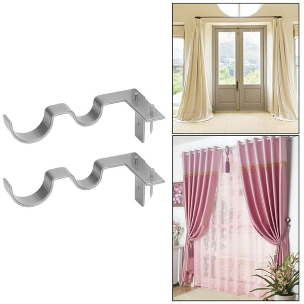 KAMANINA Soporte de barra de cortina doble resistente para barras de  cortina de 1 y 3/4 pulgadas, soporte para barra de cortina doble, juego de  2