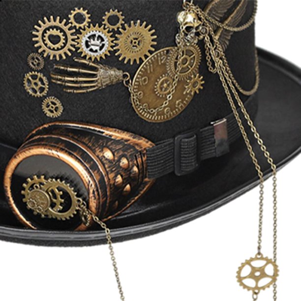 Sombrero Steampunk Negro, Sombrero Steampunk con cadenas, cadenas