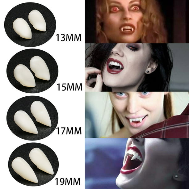 Paquete de 3 dientes falsos de colmillos de vampiro con kit de dientes  adhesivos, accesorios de cosplay de Halloween, decoración de fiesta, en 3