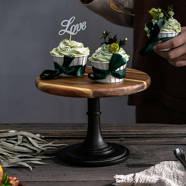  ZEAYEA Soporte de madera de acacia para tartas de 11.5  pulgadas, soporte para pastel de boda con base negra rústica, soporte de  exhibición de pedestal de postre, soporte redondo para cupcakes