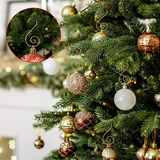 Gancho navideño - 120 piezas Ganchos para adornos navideños Percha en forma  de S para decoración de árbol de Navidad(Oro) JM