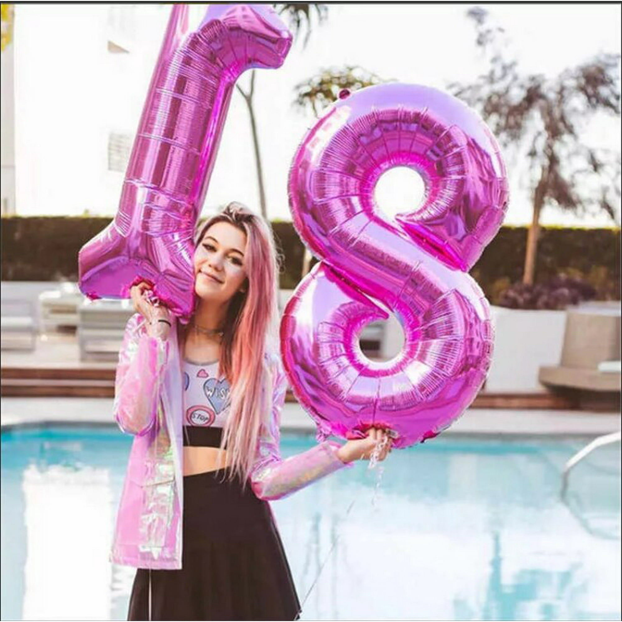 Globo de cumpleaños con número de corazón de oro rosa, 18 años, decoración  de fiesta de cumpleaños, globo de aire, suministros de fiesta de  aniversario