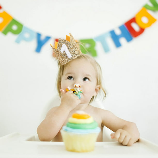 Corona de purpurina para 1er cumpleaños, corona de primer cumpleaños,  regalo de niño niña, accesorios de cabina de fotos, sombrero de fiesta de  1er cumpleaños MFZFUKR BST3034159-2