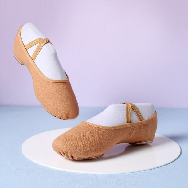 Zapatillas de ballet para mujer niñas 24 cm, zapatos de baile para mujer,  zapatillas de ballet de lona, ​​zapatos de yoga (color café)