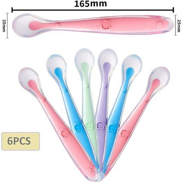 RV Cucharas de silicona para bebé, paquete de 6 cucharas de silicona para  bebé, cucharas suaves para bebé, cucharas de silicona suave de 4 colores  para bebés de 1 mes en adelante