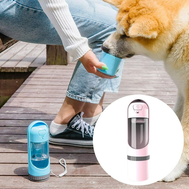  Botella de agua para perros 4 en 1, dispensador de agua  portátil a prueba de fugas con función de beber y alimentar, dispensador de  agua ligero para mascotas para caminar y