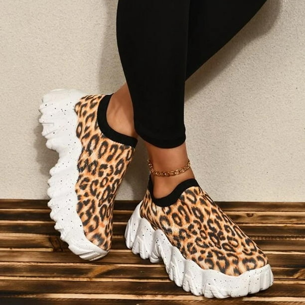 Zapatillas Deportivos Para Mujer Zapatos Con Estampado De Leopardo Suela  Gruesa