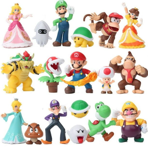  Bybio 18 figuras de acción de Mario Bros, juguetes de Luigi,  perfectas para Navidad y huevos de Pascua, regalos para niños, decoraciones  de pasteles de 1-3 pulgadas y coleccionar : Comida