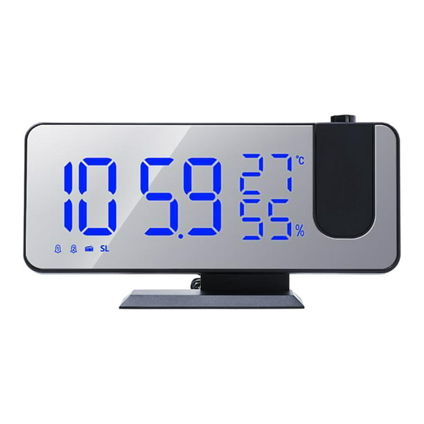  Number-one Reloj despertador digital de proyección para  dormitorios, radio FM, alarma dual de 7.5 pulgadas con repetición, puerto  de carga USB, pantalla de temperatura y humedad, rotación de 180°, 4  atenuadores