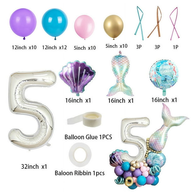 Juego de globos de sirena Digital de 5 años y 32 pulgadas, decoración para  fiesta de cumpleaños y Baby Shower para niños Rojo Verde