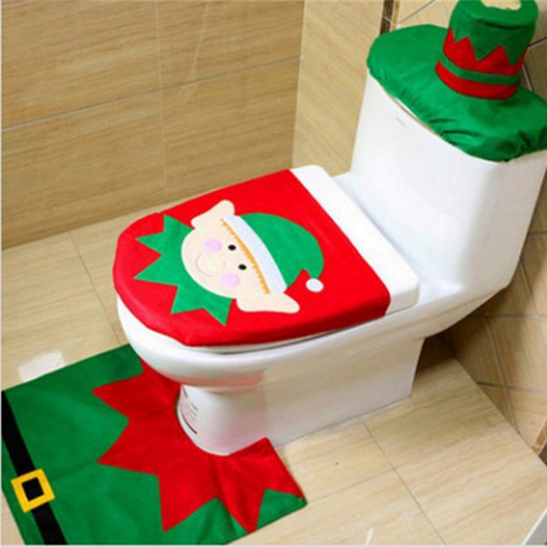  Decoraciones navideñas de baño, accesorios de baño, juego de  decoración de baño de Navidad, incluye cortina de ducha de Navidad,  alfombras de baño antideslizantes, tapete, funda de asiento de inodoro 