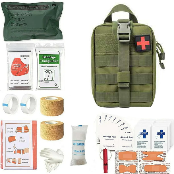 Kit de primeros auxilios de supervivencia verde, paquete de 255 unidades,  estilo militar, kit de primeros auxilios Molle, paquete de 255 suministros