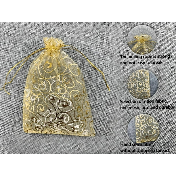 Bolsas de regalo pequeñas para regalos de boda, 100 unidades de 3,9  pulgadas x 4,7 pulgadas (10x12 cm) Bolsas de organza doradas para bolsas de  regalos de fiesta Bolsas de dulces para