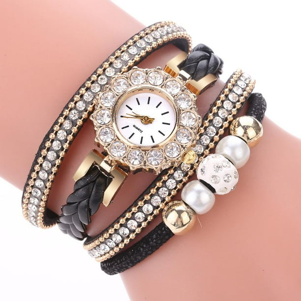 Reloj Pulsera con Brillantes estilo Coreano con Anillo