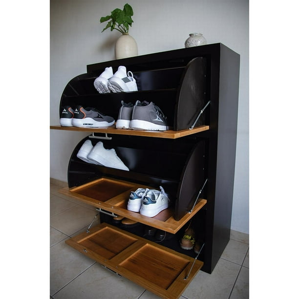 Mueble zapatero de madera con tres portones para calzado. – Nila