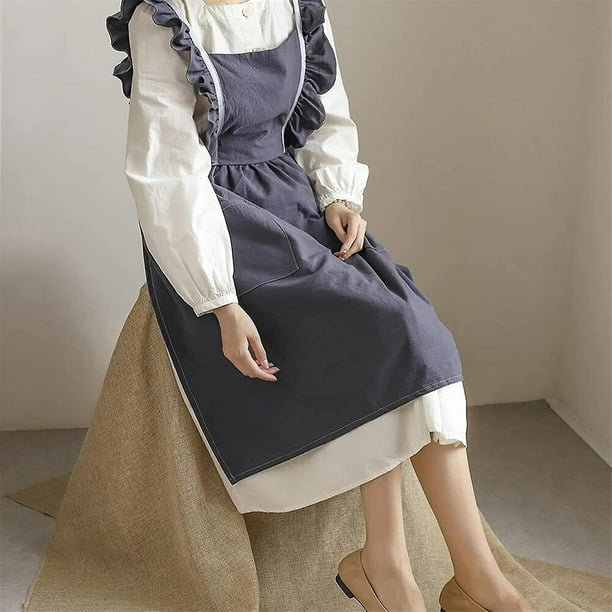 Delantal japonés de lino y algodón con espalda cruzada para mujer