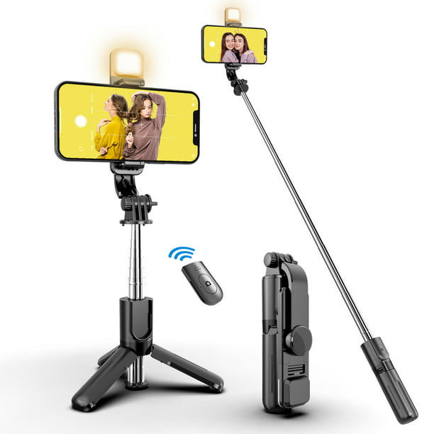 Bluetooth Selfie Stick, Selfie Stick Trípode Bluetooth Selfie Stick Monopod  de aluminio extensible con control remoto desmontable y soporte estable y  rotación de 360° para teléfono ER