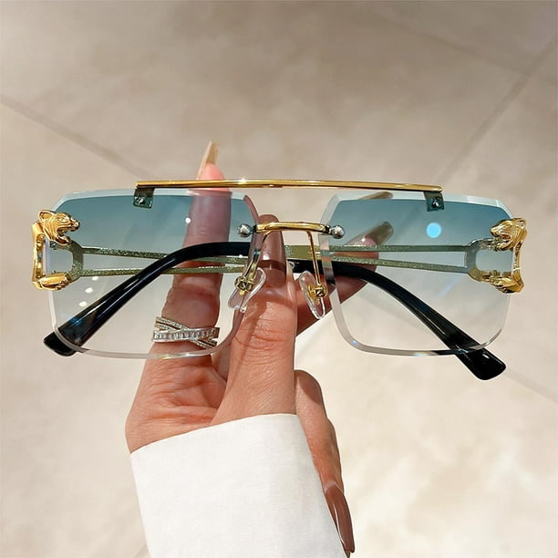 KAMMPT-gafas de sol clásicas sin montura para hombre y mujer, lentes  cuadradas de gran tamaño, con gradiente de doble puente, UV400 Fivean  unisex