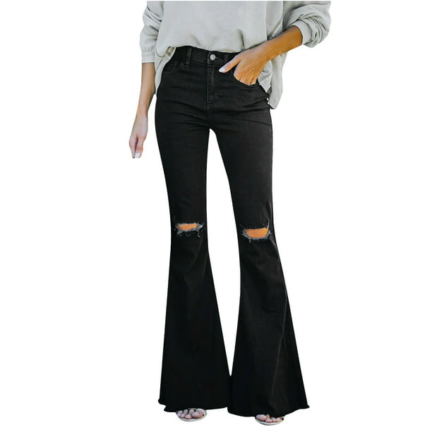 Pantalones Vaqueros de Longitud Completa Para Mujer Pantalones Acampanados  de Color Sólido Informales de Moda Pantalones Vaqueros de Bolsillo Pantalones  Vaqueros de Mujer Odeerbi ODB-4