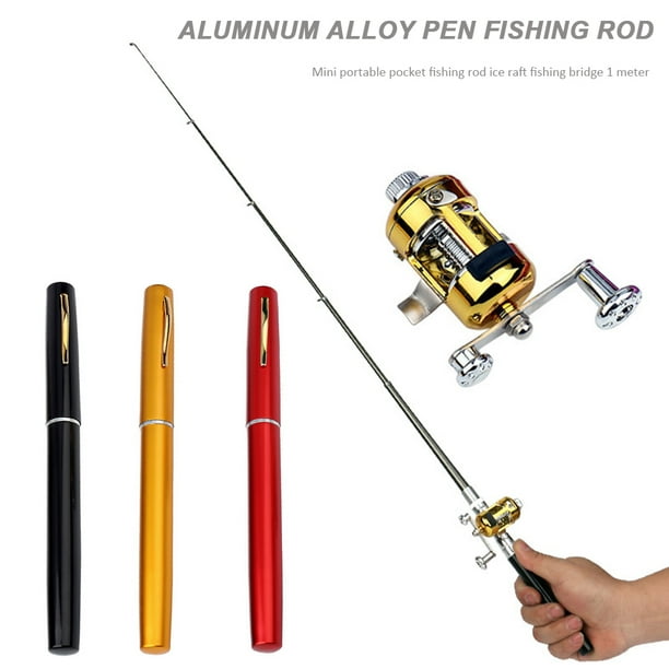 Mini caña de pescar de aluminio con forma de bolígrafo de bolsillo portátil  con rueda de carrete (rojo) Ndcxsfigh Nuevos Originales