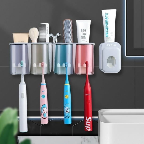 Vaso para cepillado de baño, soporte para cepillo de dientes montado en la  pared con dispensador automático de pasta de dientes, vaso multiusos (4  tazas) JM