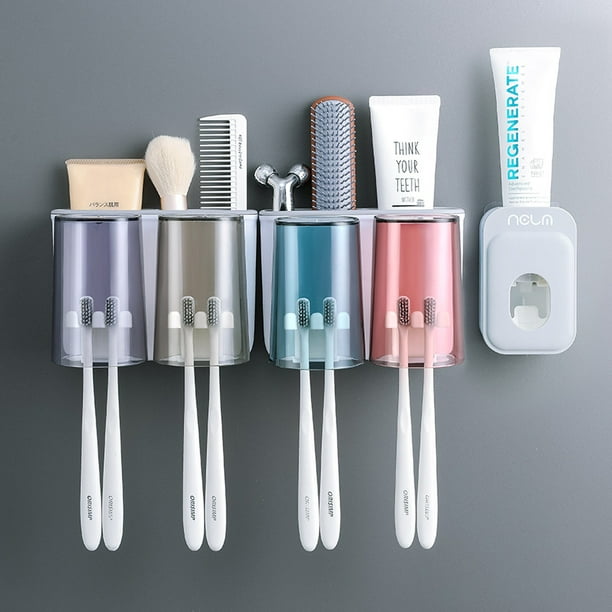 Soportes para cepillos de dientes para baños, 2 tazas de soporte para  cepillos de dientes montado en la pared con dispensador automático de pasta  de