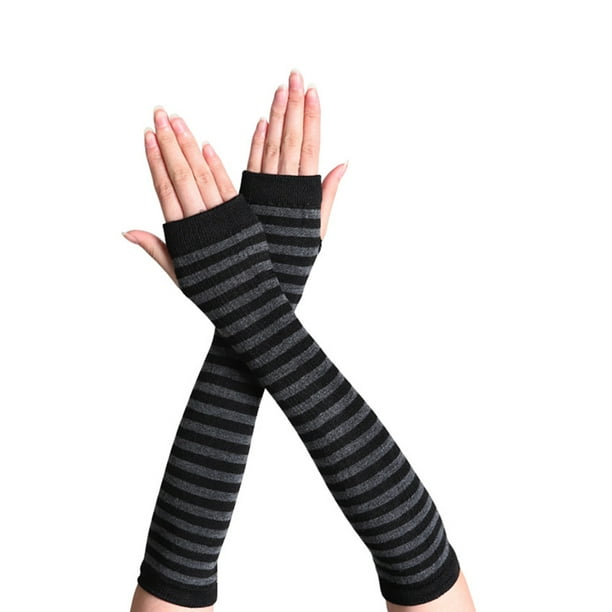Monstrate 1 par de guantes sin dedos niña, guantes punto cómodos de estilo Simple, cubiertas de brazo para cubierta de mano para al Suministros térmicos Negro, Gris oscuro Monstrate