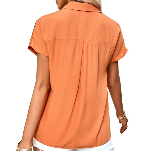 Camisas con botones para mujer, cuello en V, puños enrollables, blusa de  manga larga, blusas casuales de trabajo con bolsillos