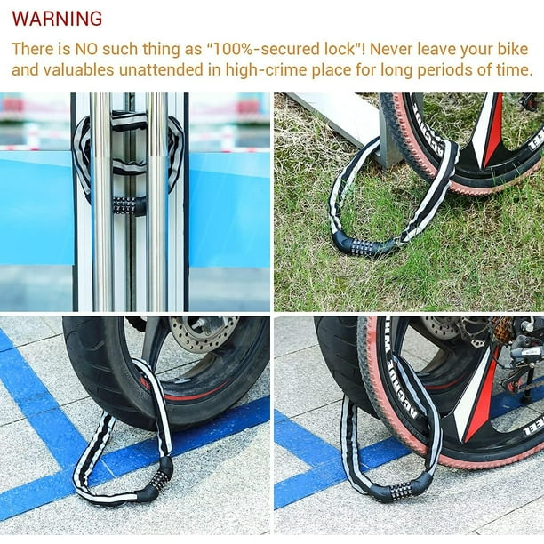  Candado de cadena de bicicleta antirrobo para bicicleta,  resistente y reiniciable, cadena de bloqueo de bicicleta para bicicleta,  motocicleta y más candado de cable de bicicleta con llaves para puerta 