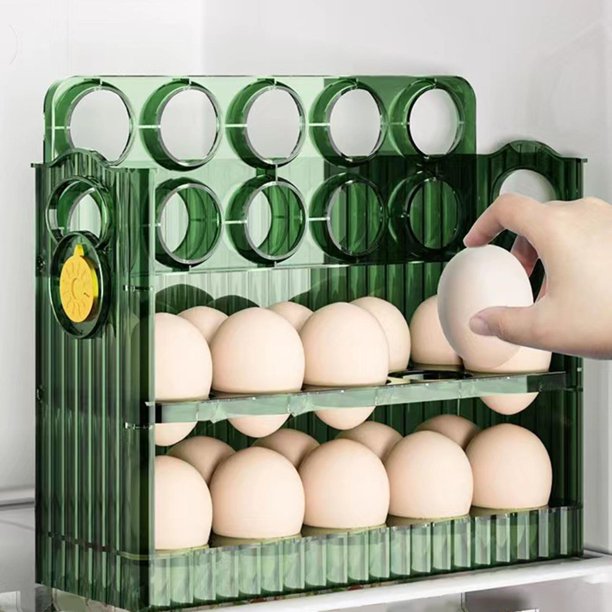 Contenedor de almacenamiento de huevos para refrigerador, 3 niveles con  tapa abatible, organizador de huevos para puerta de refrigerador, bandeja  de