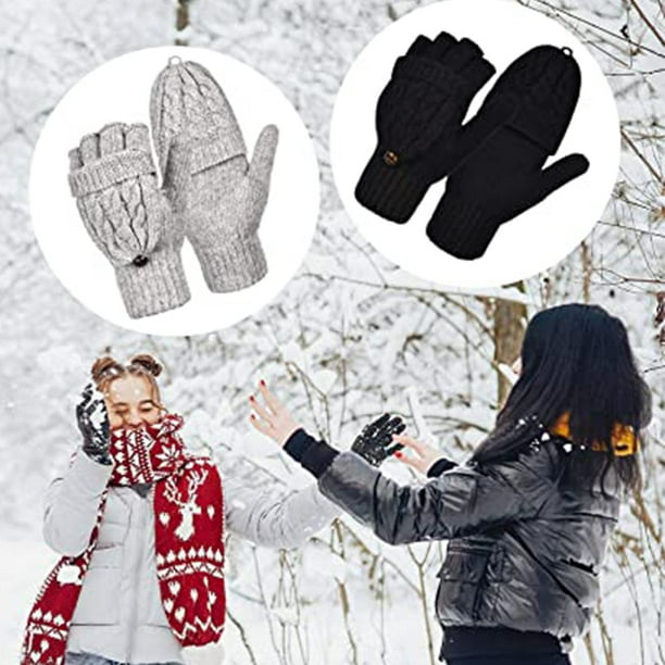 Guantes de clima frío para hombre, guantes sin dedos, mitones de  aislamiento térmico para mujer, mitones convertibles de medio dedo, guantes  para